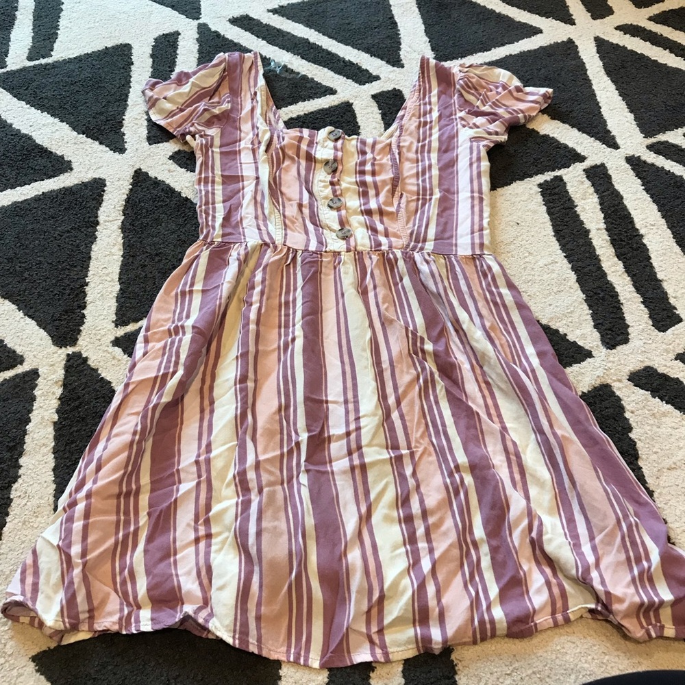 🍁Purple pink white striped dress sz xs